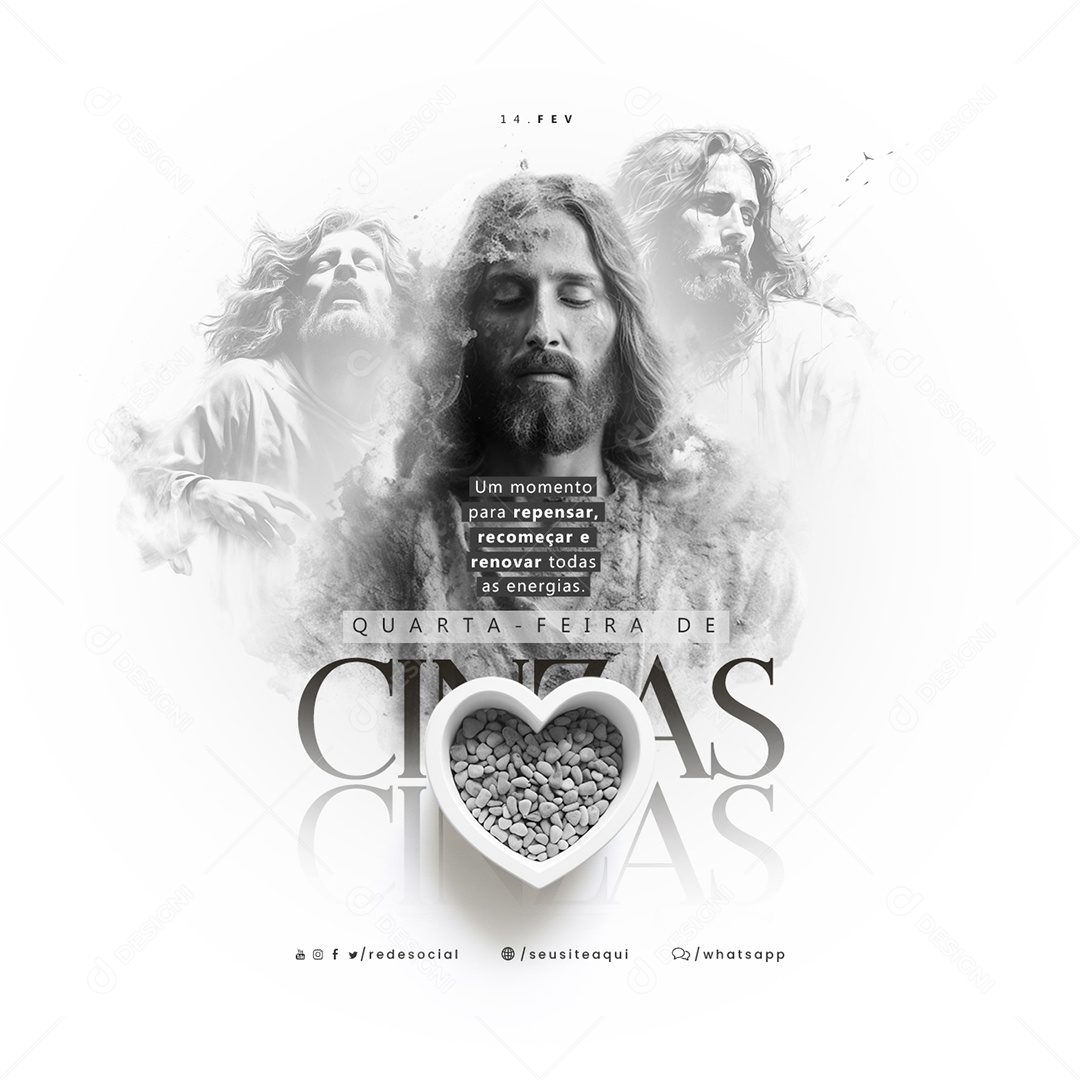 Quarta Feira de Cinzas 14 De Fevereiro Um momento para repensar Social Media PSD Editável