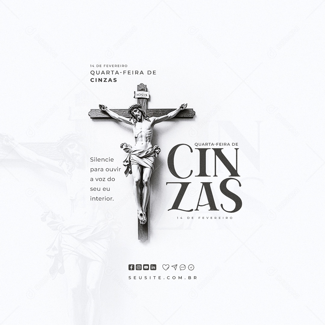 Quarta Feira de Cinzas 14 De Fevereiro Silencie para ouvir Social Media PSD Editável