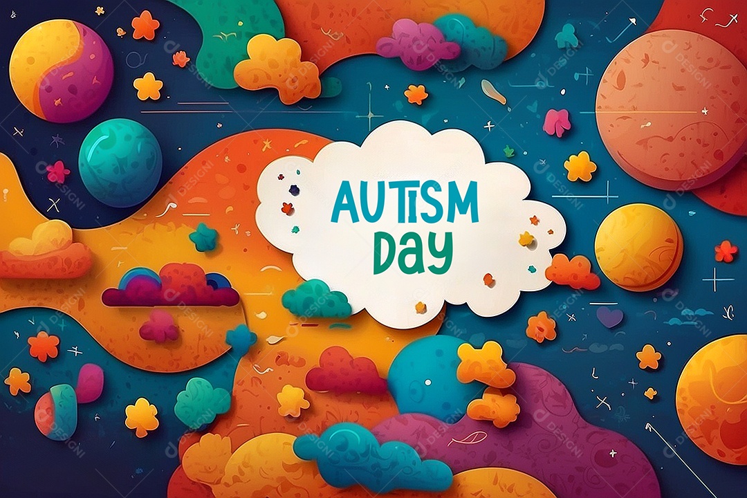 Modelo de dia do autismo para redes sociais com crianças vibrantes bores brilhantes espaço para Texto IA  generativa