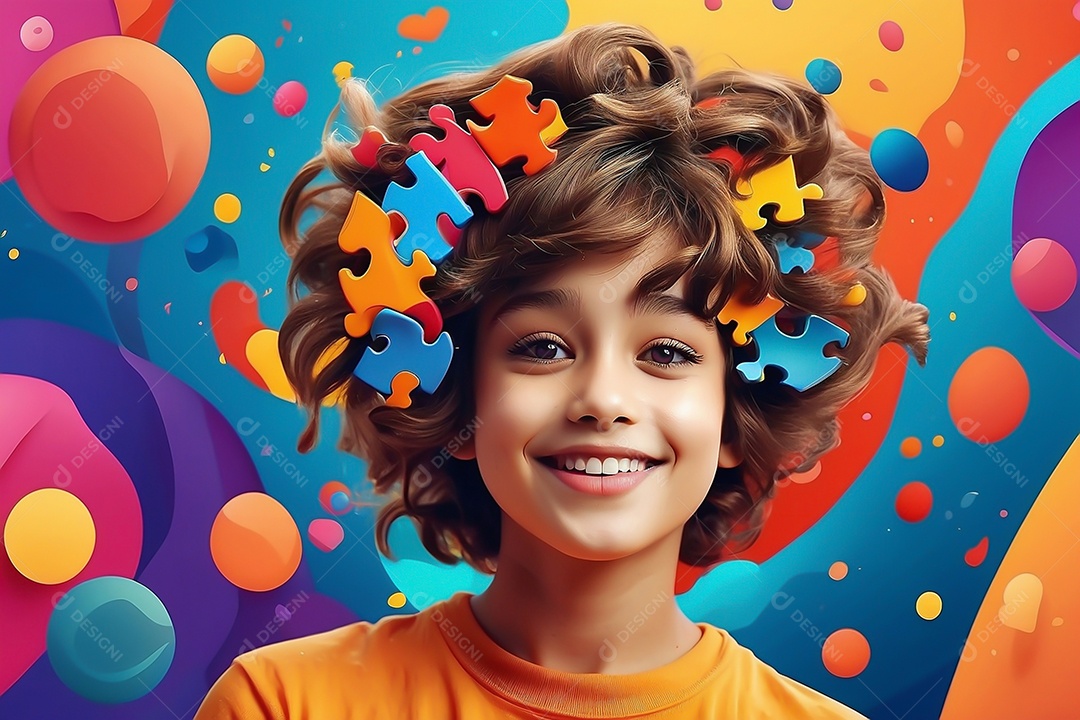 Modelo de dia do autismo para redes sociais com crianças vibrantes bores brilhantes espaço para Texto IA  generativa