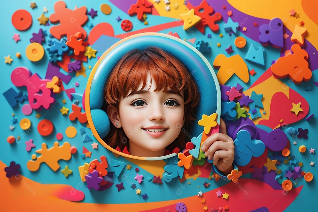 Modelo de dia do autismo para redes sociais com crianças vibrantes bores brilhantes espaço para Texto IA  generativa