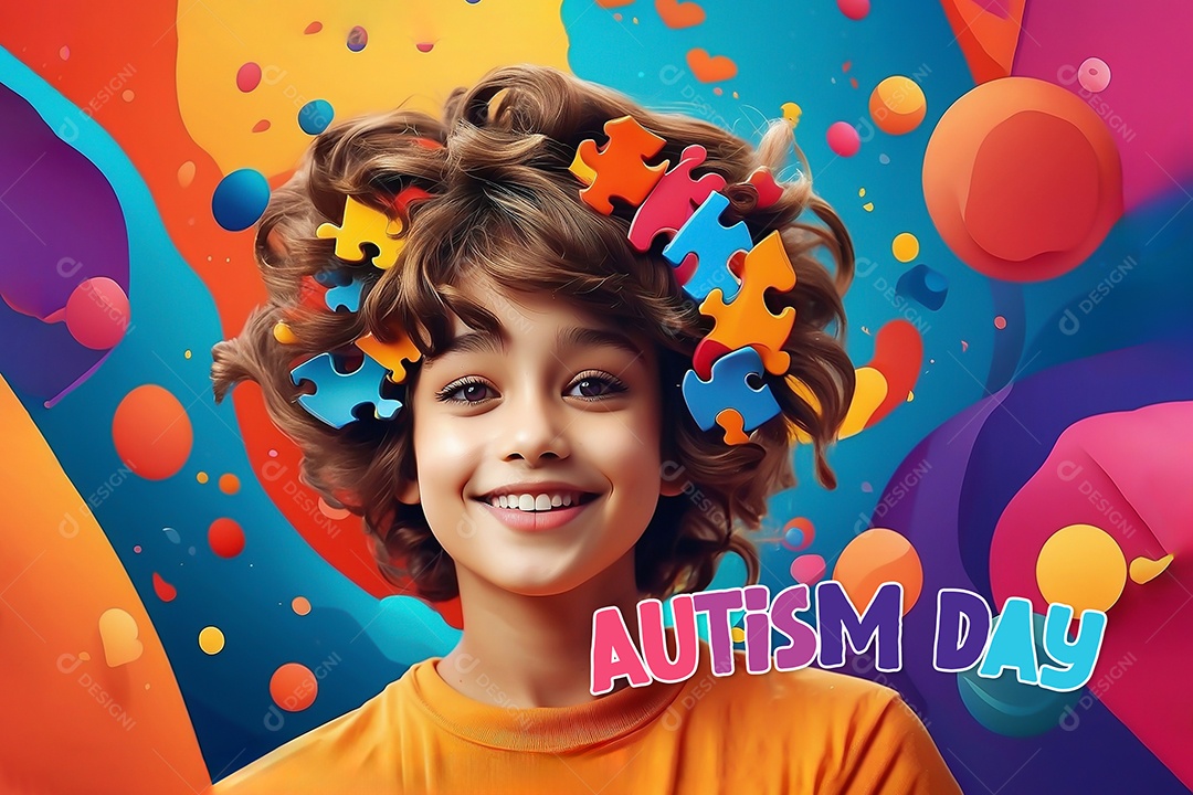 Modelo de dia do autismo para redes sociais com crianças vibrantes e cores brilhantes espaço para texto IA generativa