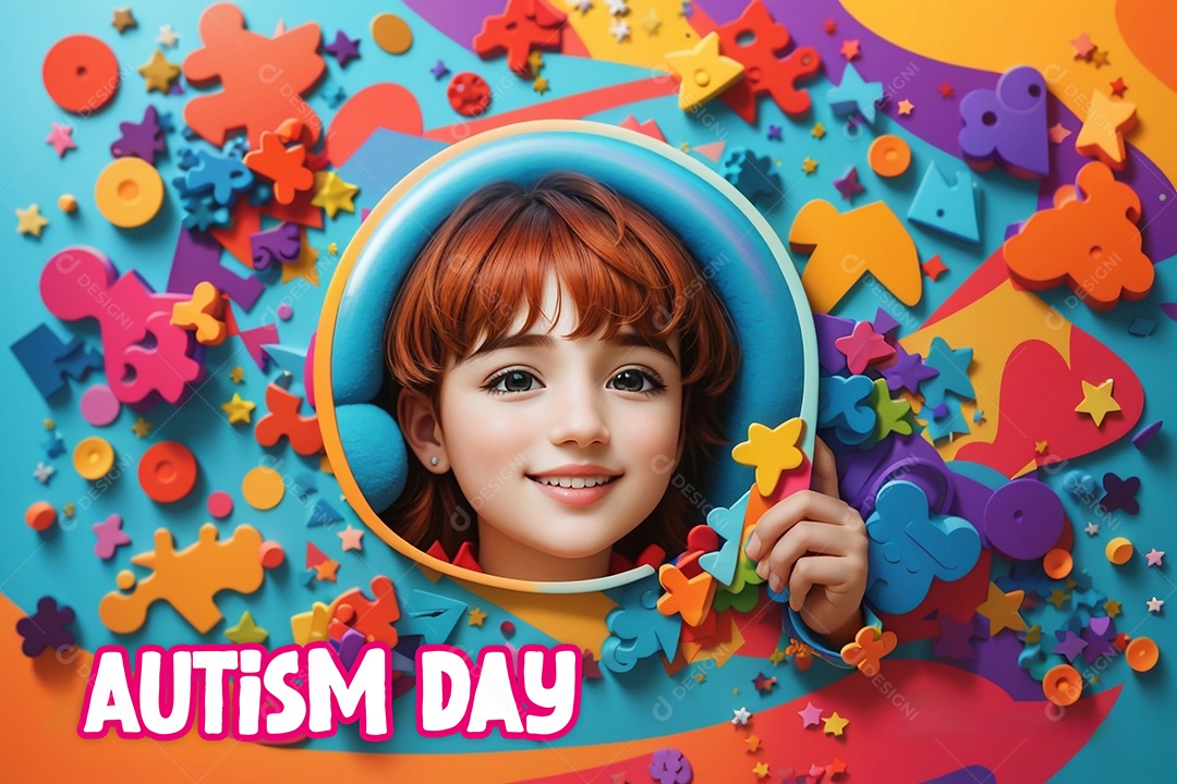 Modelo de dia do autismo para redes sociais com crianças vibrantes bores brilhantes espaço para Texto IA  generativa