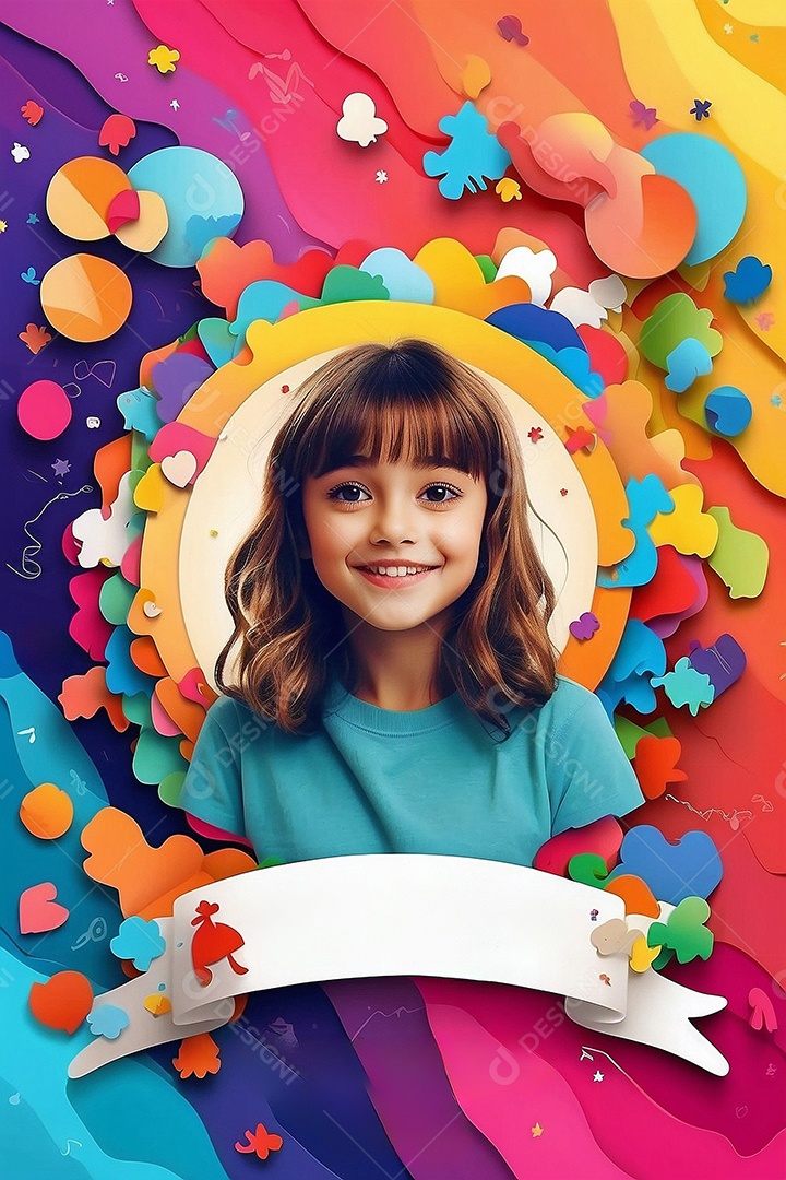 Modelo de dia do autismo para redes sociais com crianças vibrantes e cores brilhantes espaço para texto IA generativa