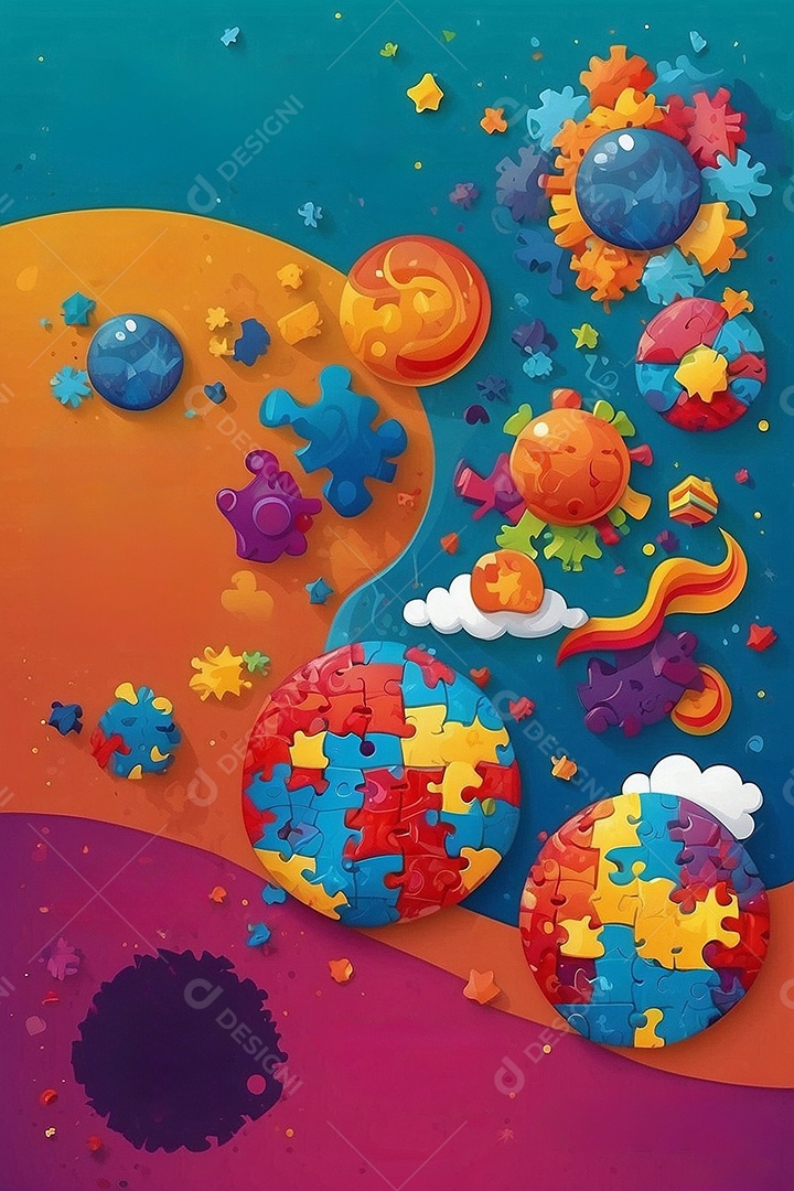 Modelo de dia do autismo para redes sociais com crianças vibrantes bores brilhantes espaço para Texto IA  generativa