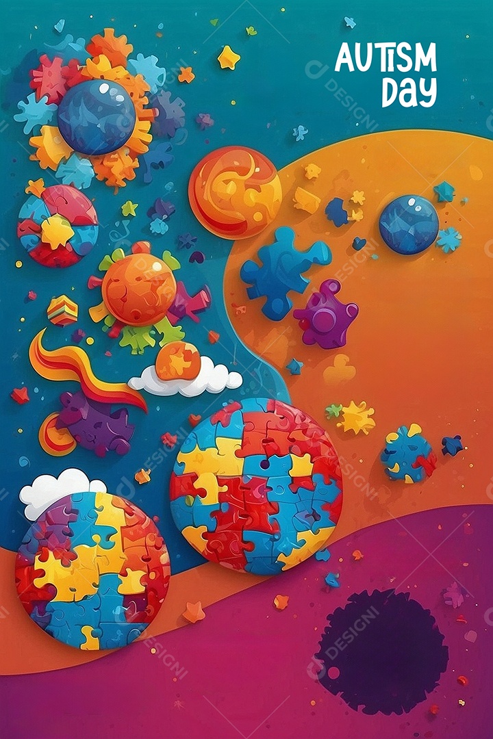 Modelo de dia do autismo para redes sociais com crianças vibrantes bores brilhantes espaço para Texto IA  generativa