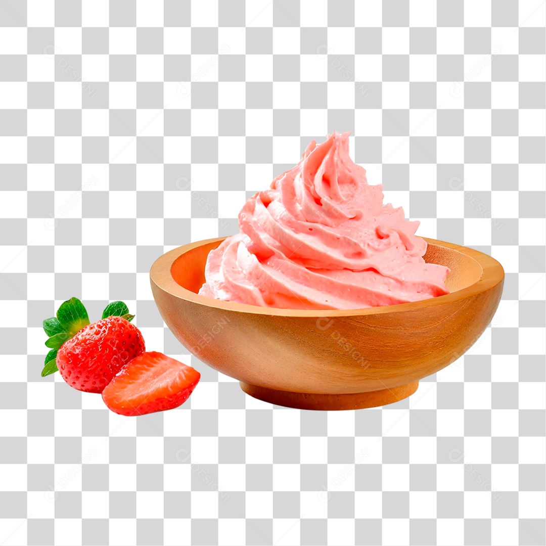 Tigela com Sorvete de Morango PNG Transparente
