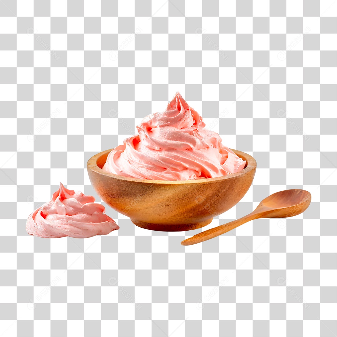 Tigela com Sorvete de Morango PNG Transparente