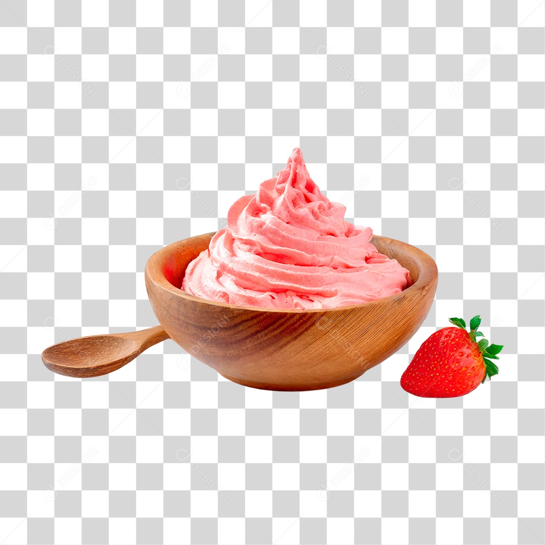 Tigela com Sorvete de Morango PNG Transparente