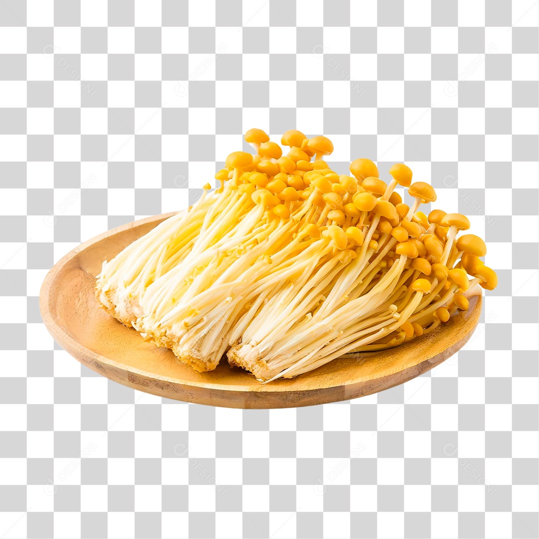 Prato com Cogumelos Enoki PNG Transparente