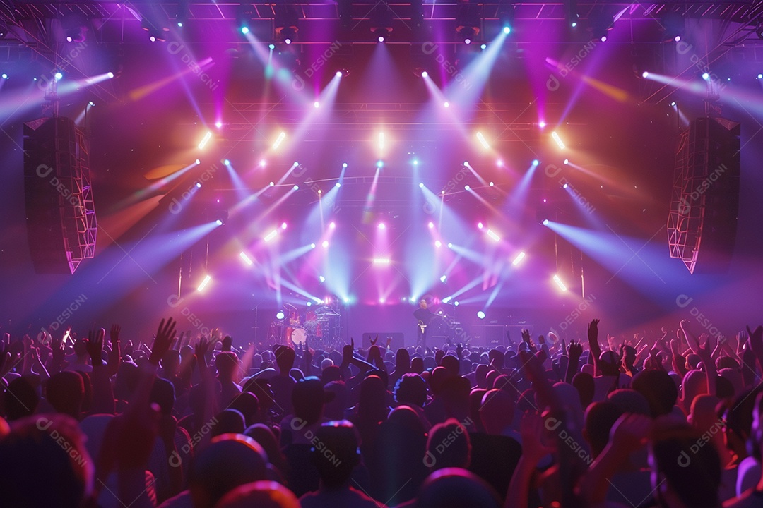 Multidão festejando luzes do palco concerto ao vivo festival de música de verão
