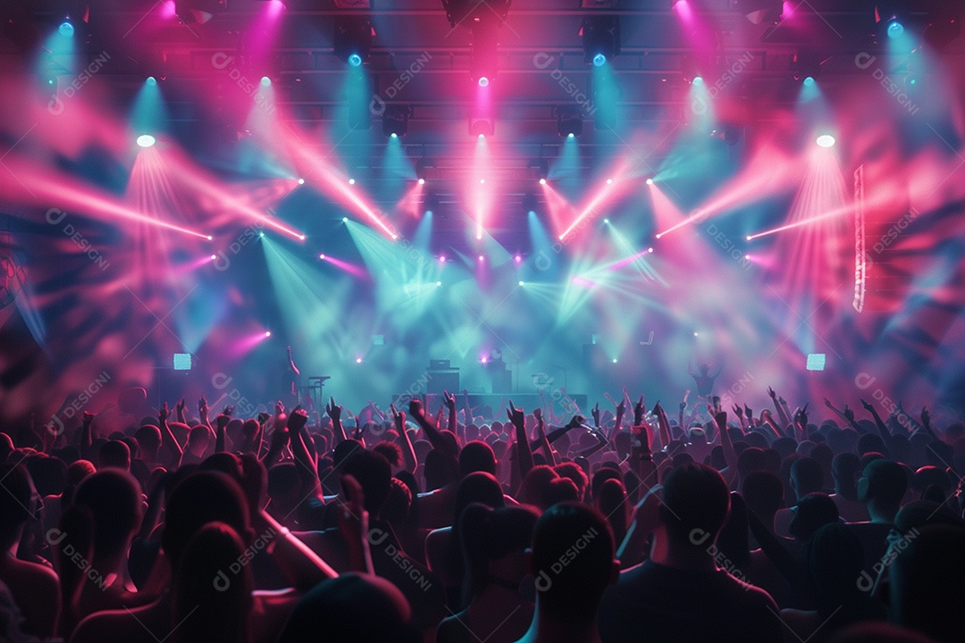 Multidão festejando luzes do palco concerto ao vivo festival de música de verão