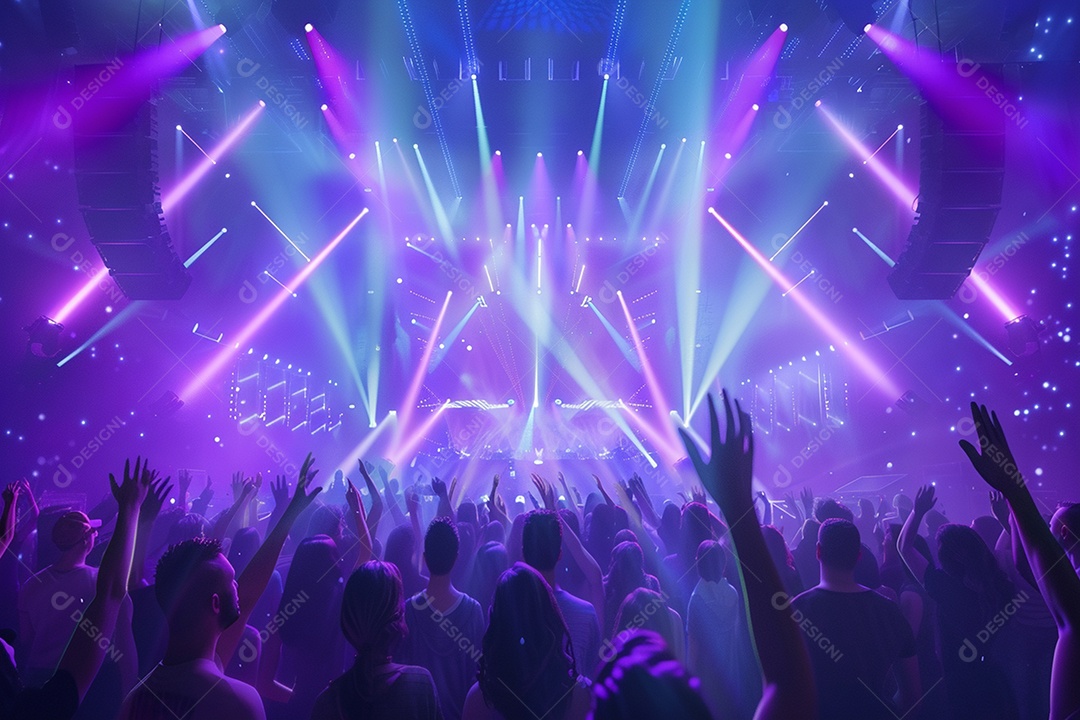 Multidão festejando luzes do palco concerto ao vivo festival de música de verão