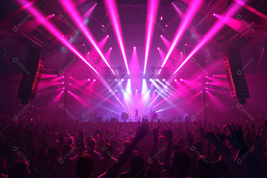 Multidão festejando luzes do palco concerto ao vivo festival de música de verão