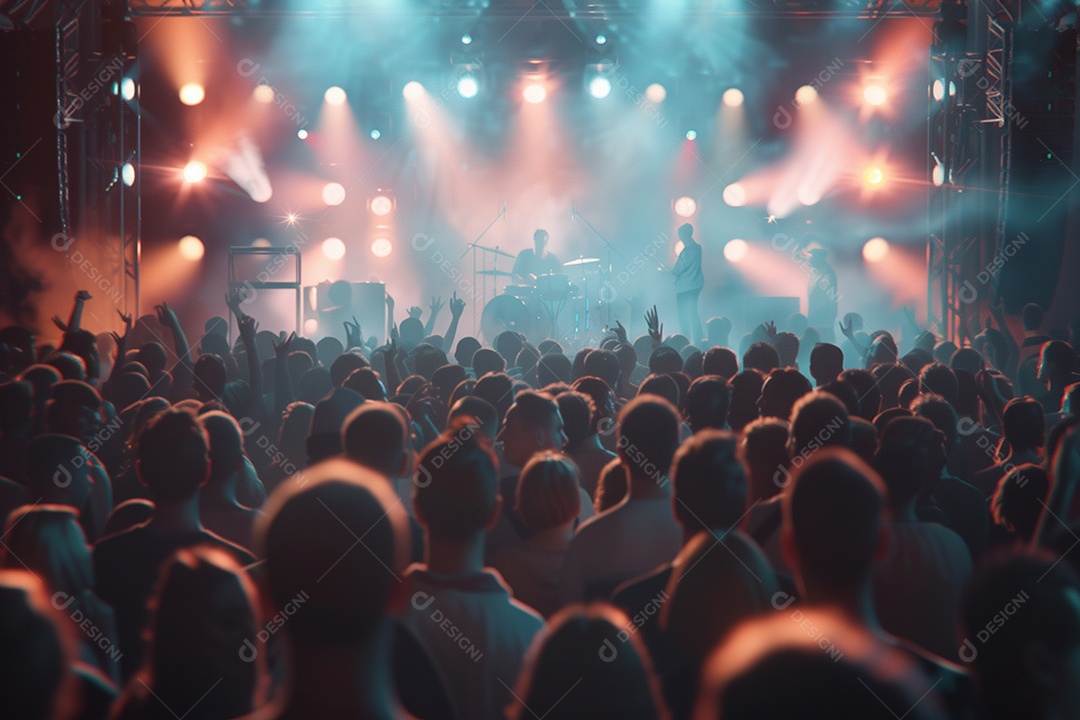 Multidão festejando luzes do palco concerto ao vivo festival de música de verão
