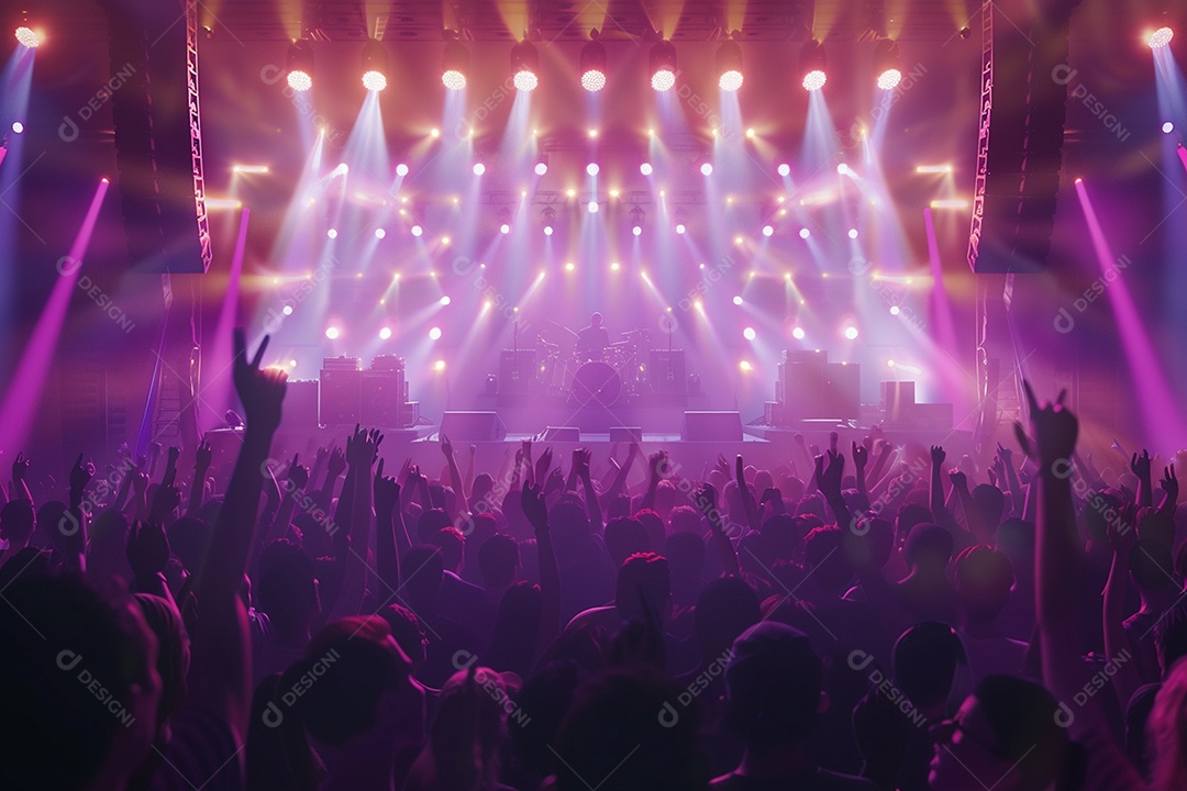 Multidão festejando luzes do palco concerto ao vivo festival de música de verão