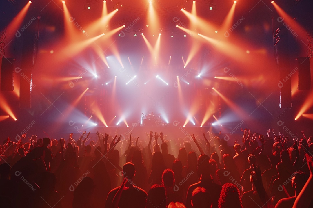 Multidão festejando luzes do palco concerto ao vivo festival de música de verão