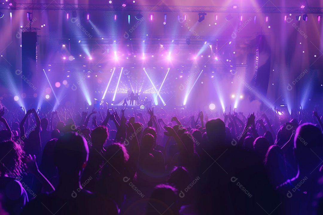 Multidão festejando luzes do palco concerto ao vivo festival de música de verão