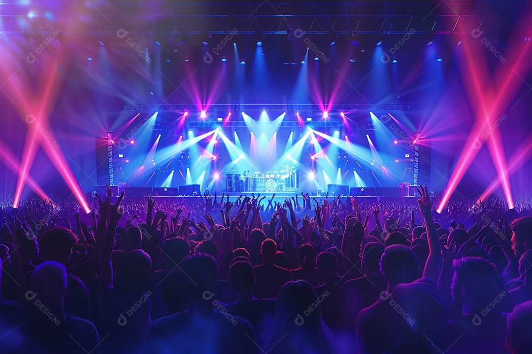 Multidão festejando luzes do palco concerto ao vivo festival de música de verão