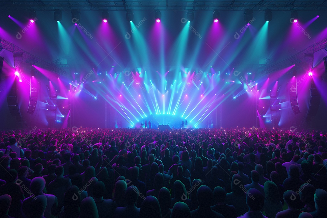 Multidão festejando luzes do palco concerto ao vivo festival de música de verão