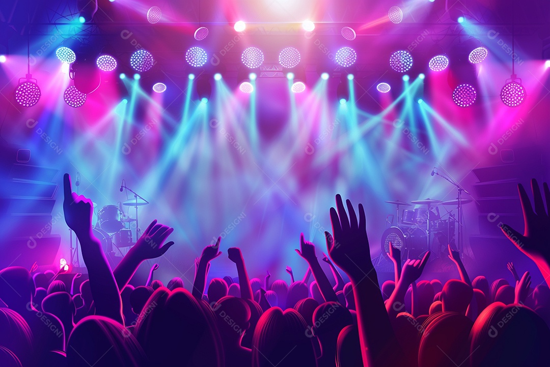 Multidão festejando luzes do palco concerto ao vivo festival de música de verão