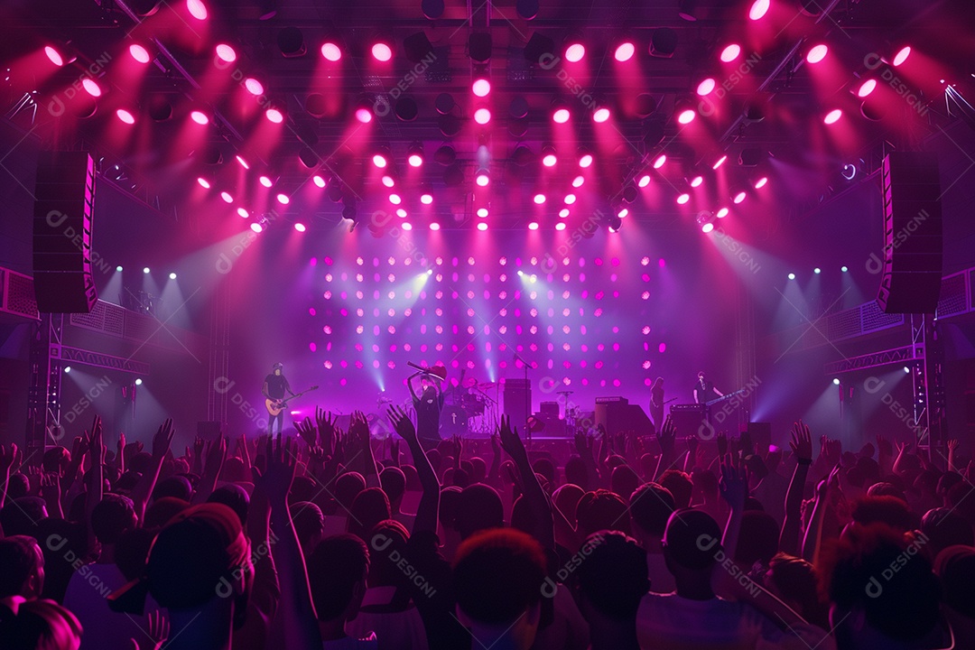 Multidão festejando luzes do palco concerto ao vivo festival de música de verão