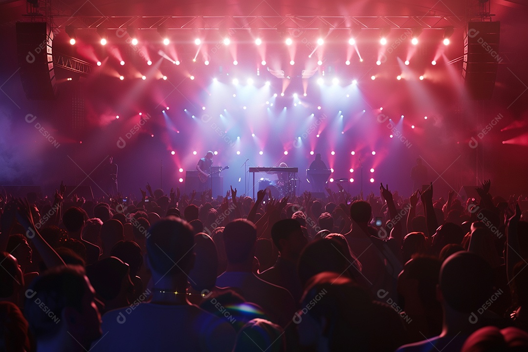 Multidão festejando luzes do palco concerto ao vivo festival de música de verão