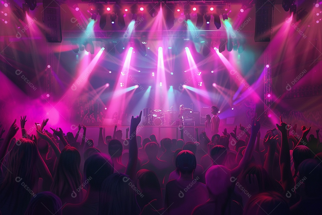 Multidão festejando luzes do palco concerto ao vivo festival de música de verão