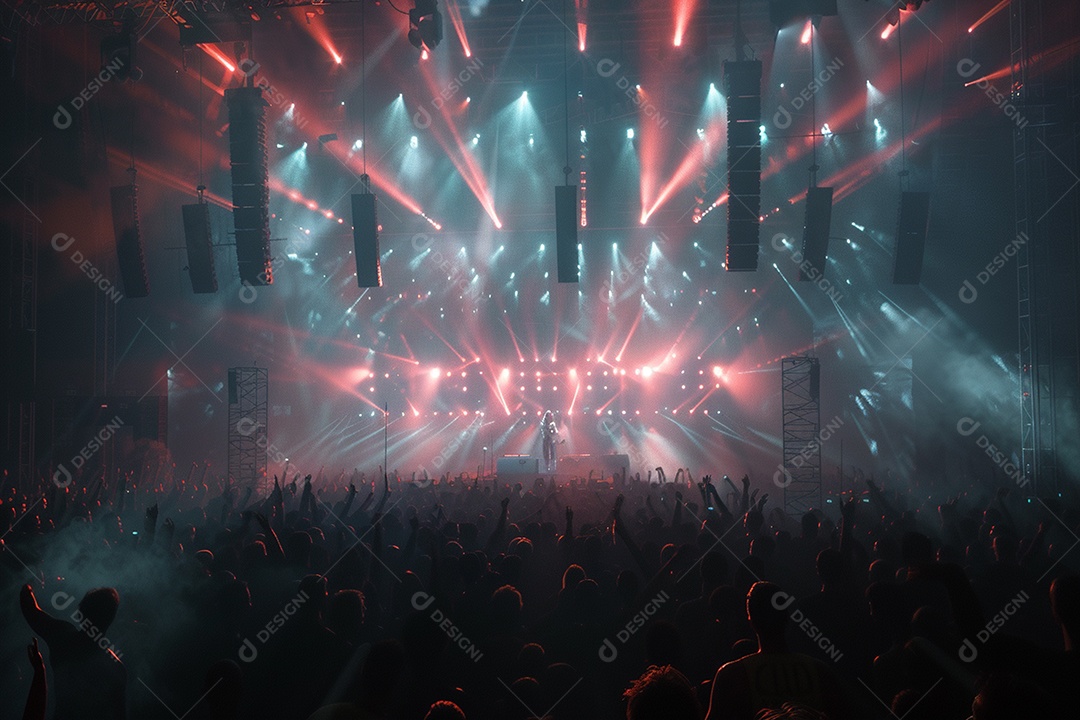 Multidão festejando luzes do palco concerto ao vivo festival de música de verão