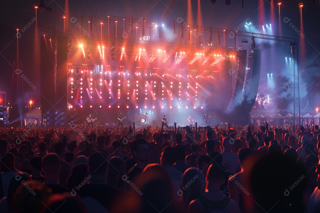 Multidão festejando luzes do palco concerto ao vivo festival de música de verão