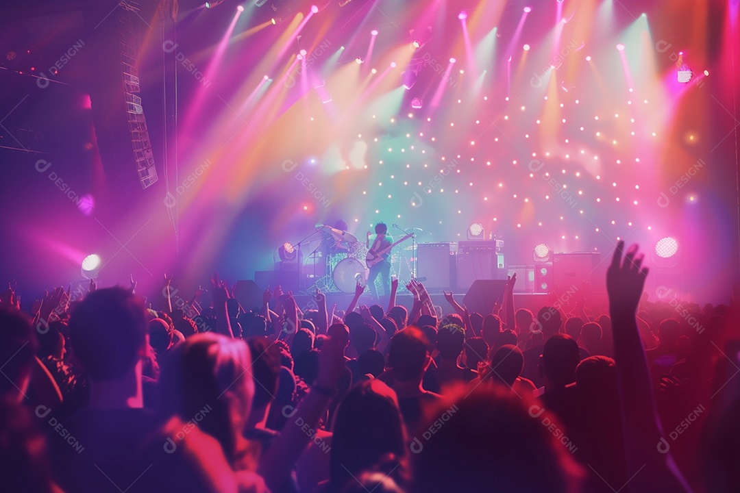 Multidão festejando luzes do palco concerto ao vivo festival de música de verão