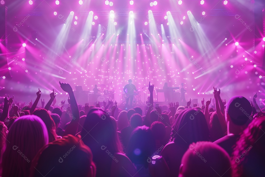 Multidão festejando luzes do palco concerto ao vivo festival de música de verão