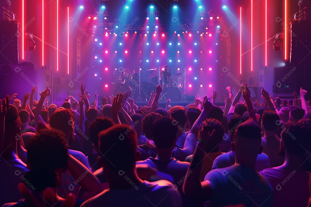 Multidão festejando luzes do palco concerto ao vivo festival de música de verão