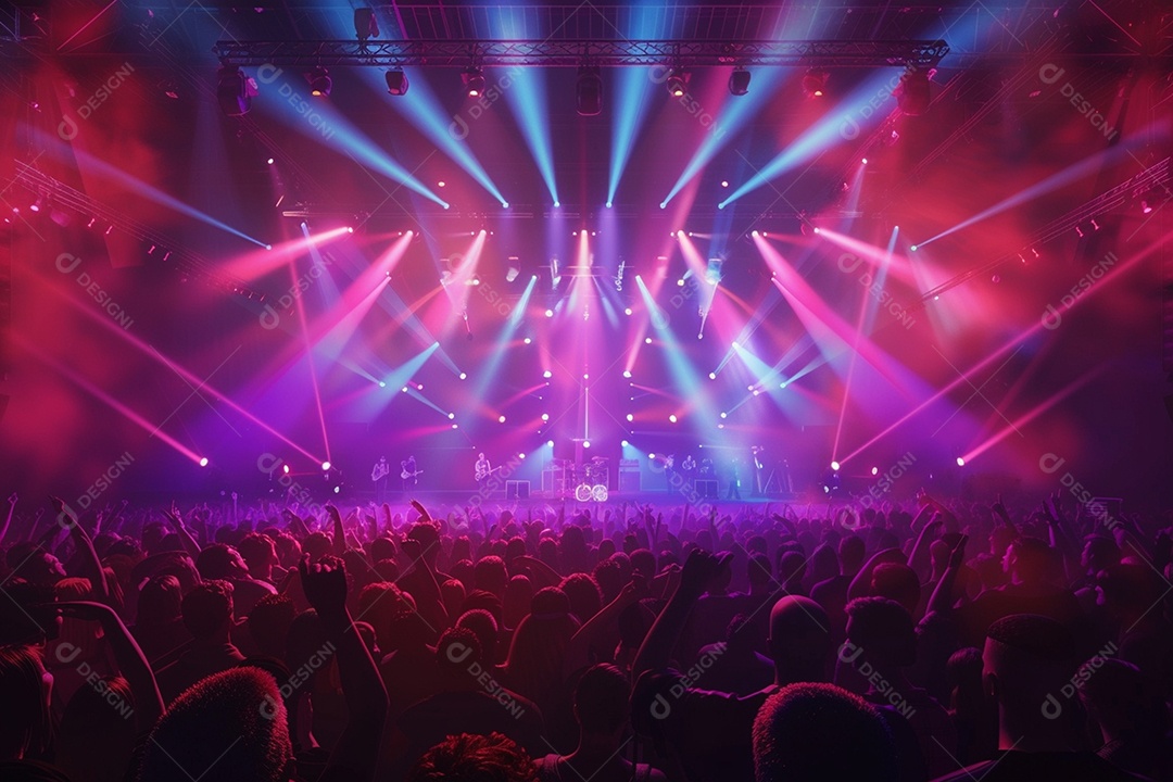 Multidão festejando luzes do palco concerto ao vivo festival de música de verão
