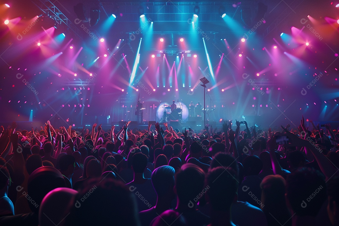 Multidão festejando luzes do palco concerto ao vivo festival de música de verão