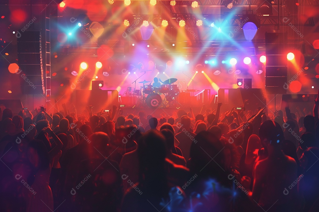 Multidão festejando luzes do palco concerto ao vivo festival de música de verão