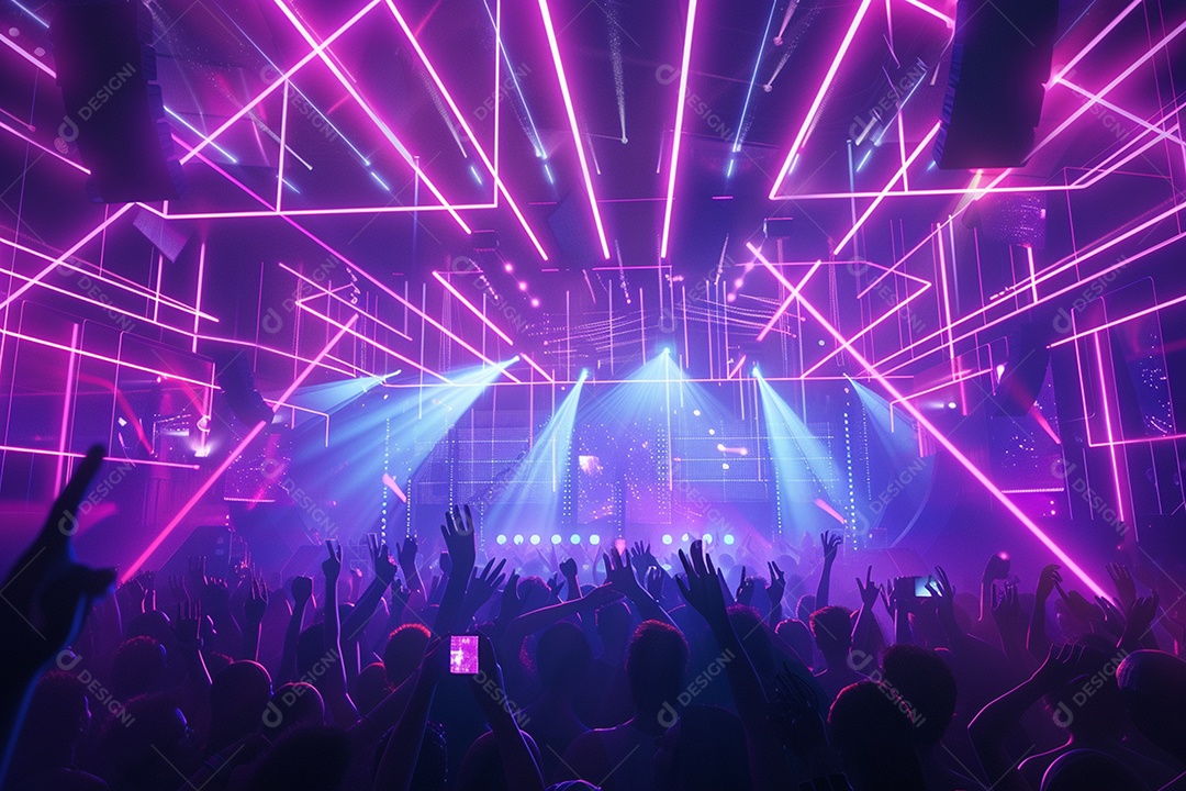 Multidão festejando luzes do palco concerto ao vivo festival de música de verão