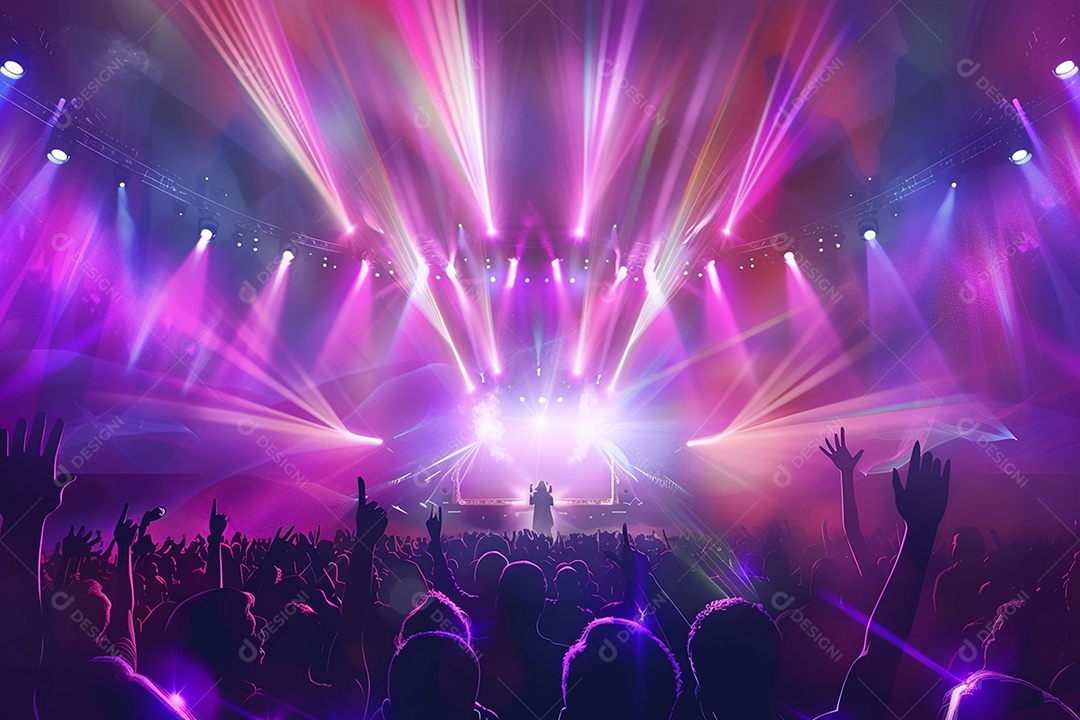 Multidão festejando luzes do palco concerto ao vivo festival de música de verão