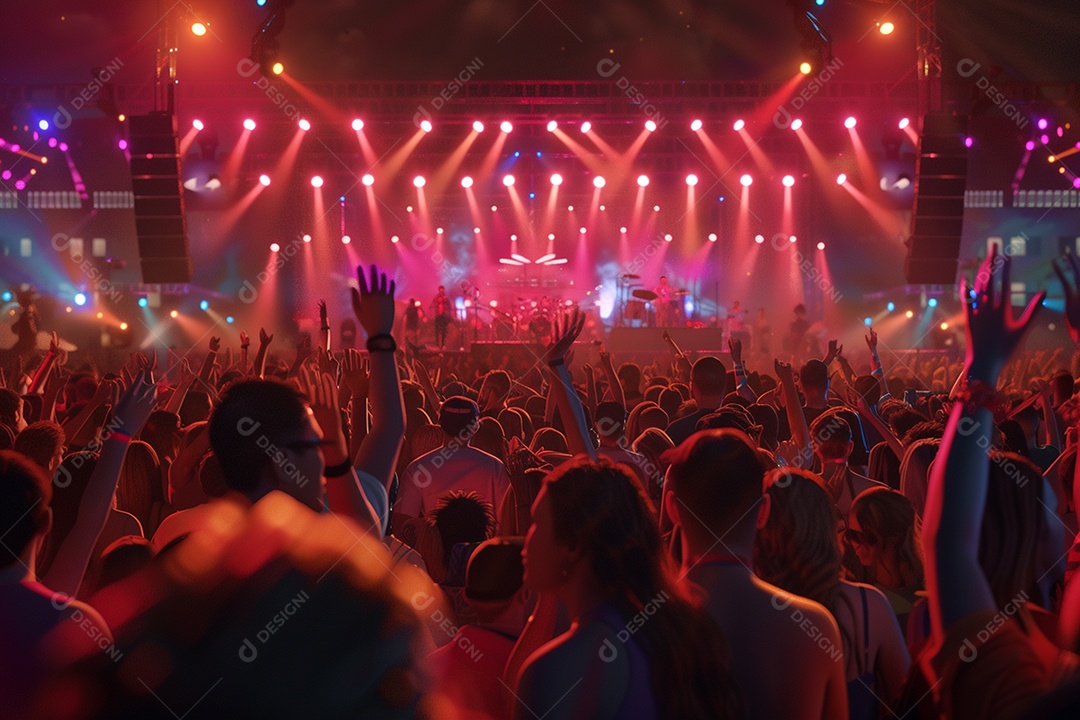 Multidão festejando luzes do palco concerto ao vivo festival de música de verão