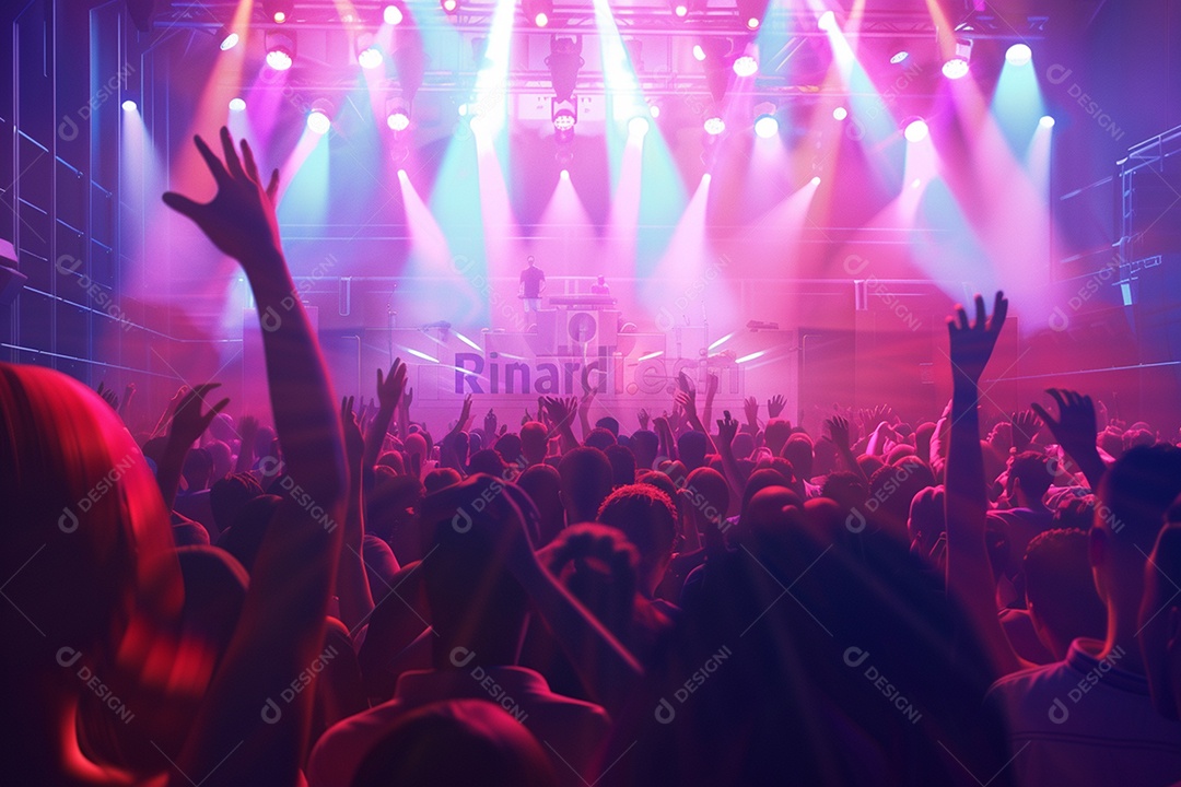 Multidão festejando luzes do palco concerto ao vivo festival de música de verão