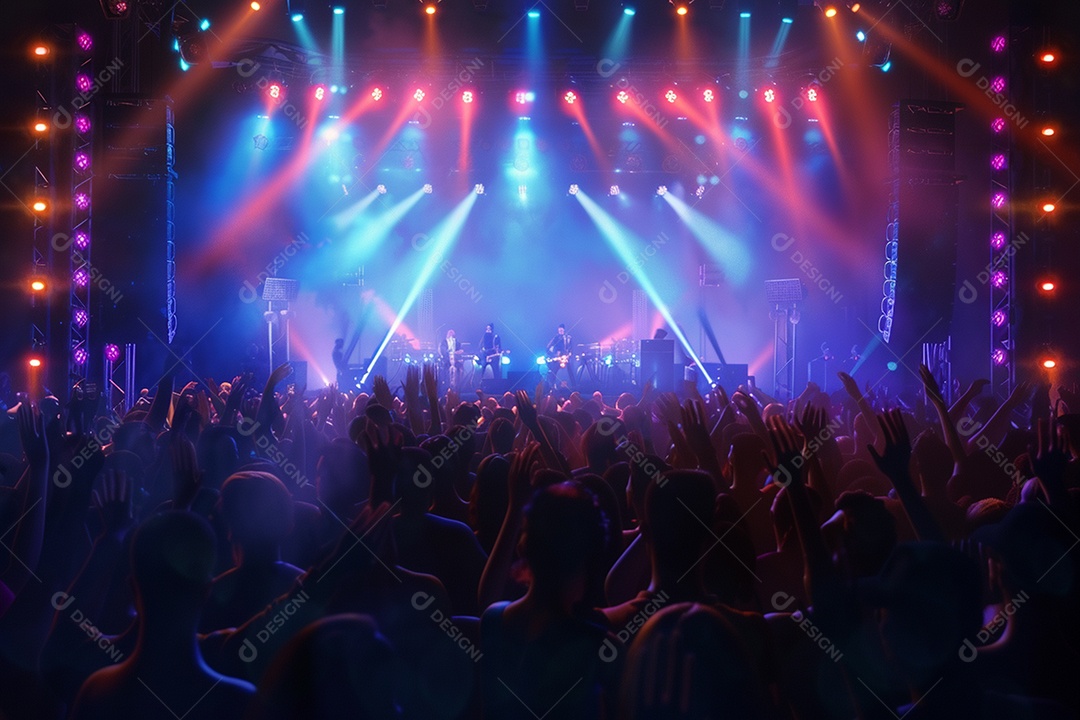 Multidão festejando luzes do palco concerto ao vivo festival de música de verão