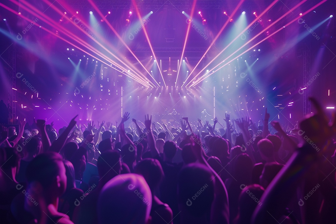 Multidão festejando luzes do palco concerto ao vivo festival de música de verão