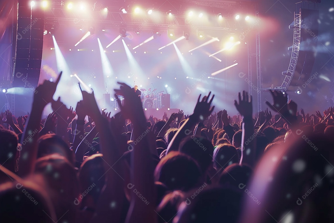 Multidão festejando luzes do palco concerto ao vivo festival de música de verão