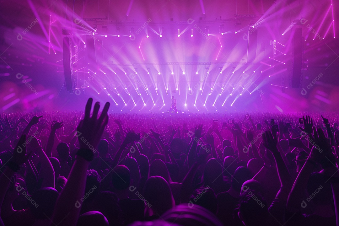 Multidão festejando luzes do palco concerto ao vivo festival de música de verão
