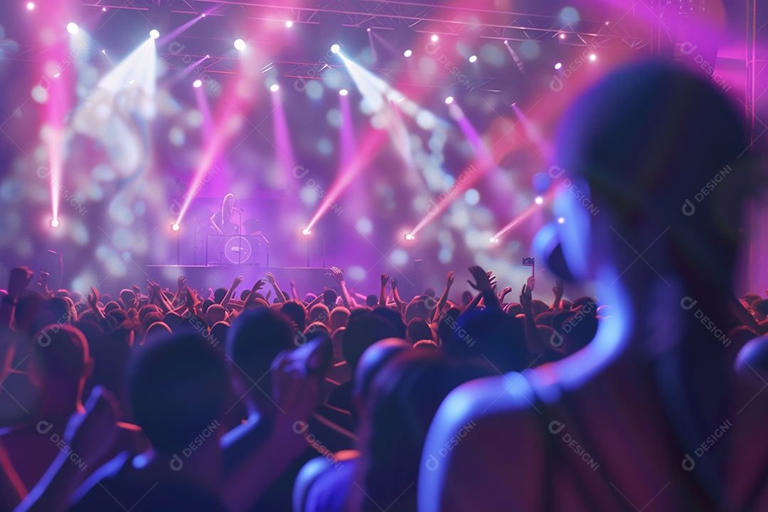 Multidão festejando luzes do palco concerto ao vivo festival de música de verão