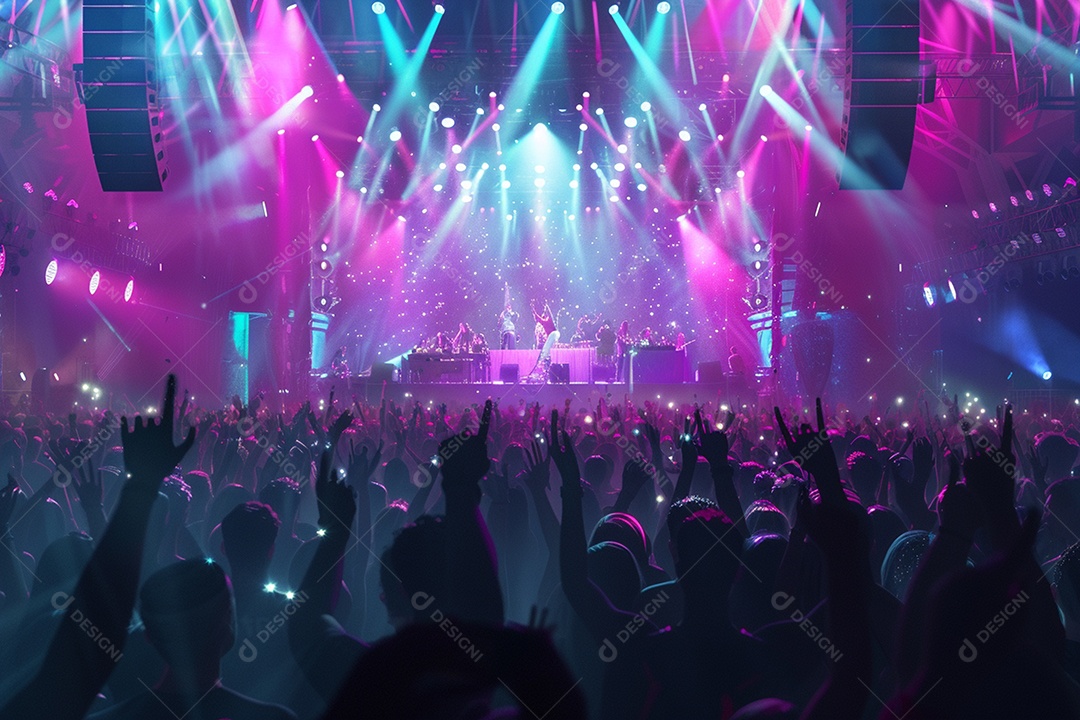 Multidão festejando luzes do palco concerto ao vivo festival de música de verão