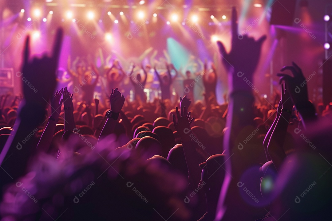 Multidão festejando luzes do palco concerto ao vivo festival de música de verão