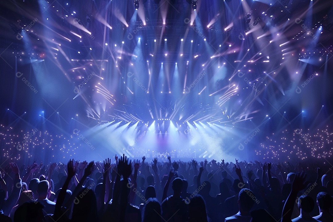 Multidão festejando luzes do palco concerto ao vivo festival de música de verão