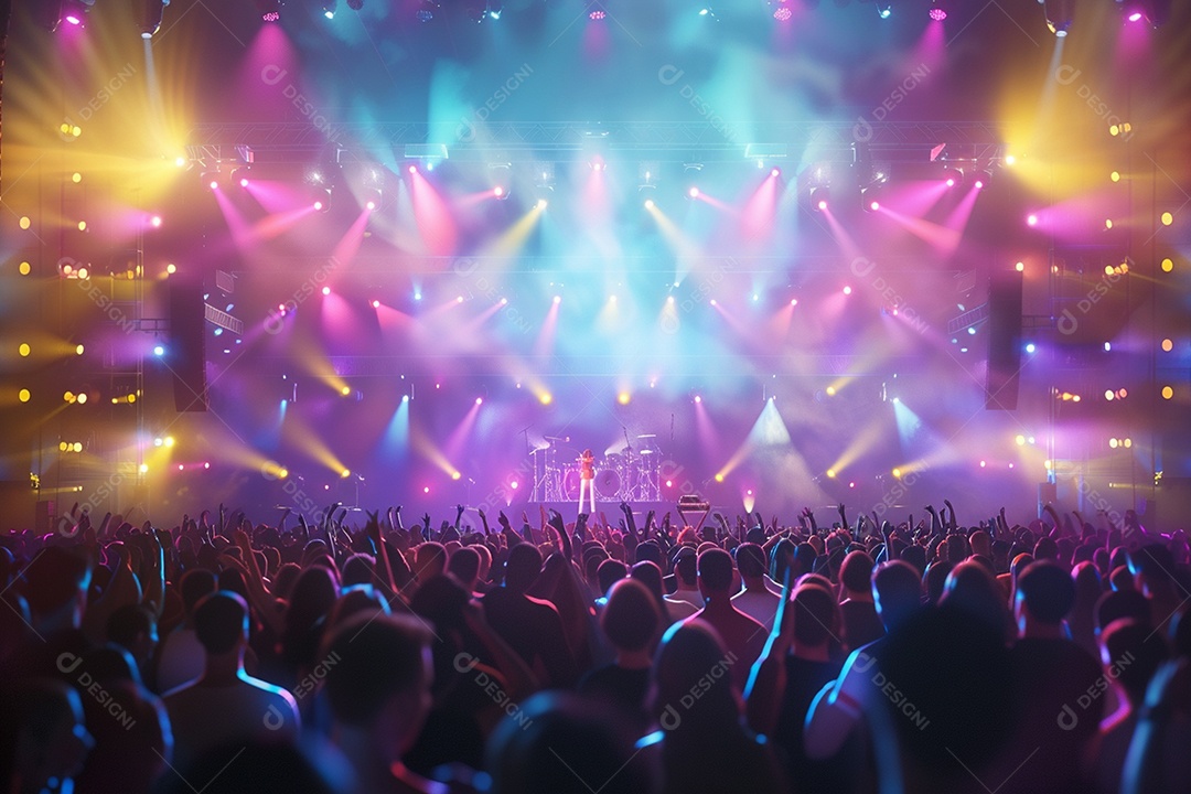 Multidão festejando luzes do palco concerto ao vivo festival de música de verão