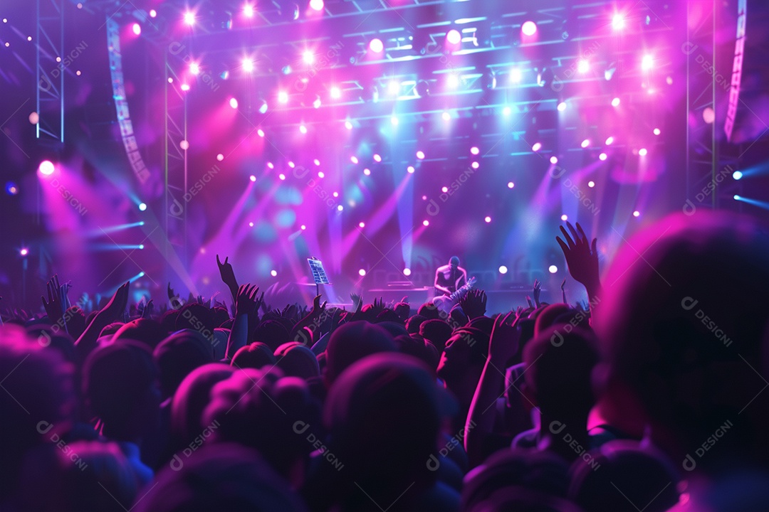 Multidão festejando luzes do palco concerto ao vivo festival de música de verão